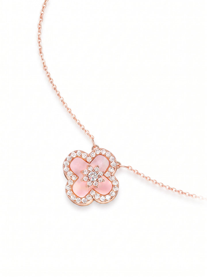 Dainty Floral Shell Clover Necklace