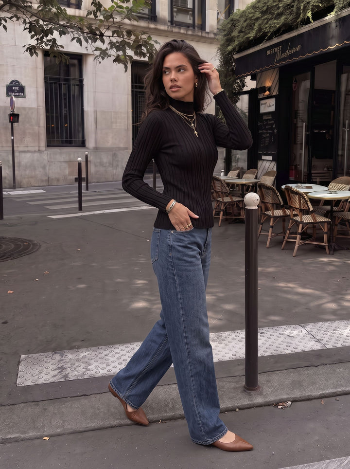 Textured Slim Fit Mock Neck Sweater