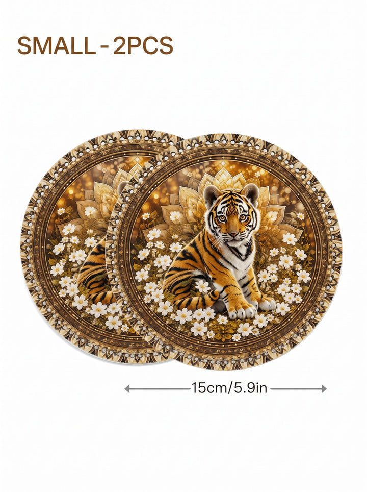 Cute Tiger Cub and Mandala Crochet Basket Bottom