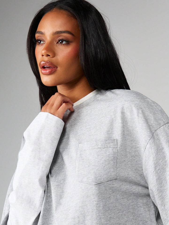 Oversized Layered Pocket Crewneck T Shirt