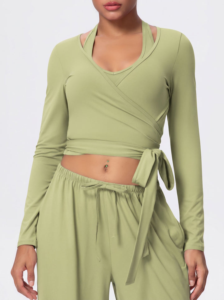 Cropped Wrap Long Sleeve Sports Tee