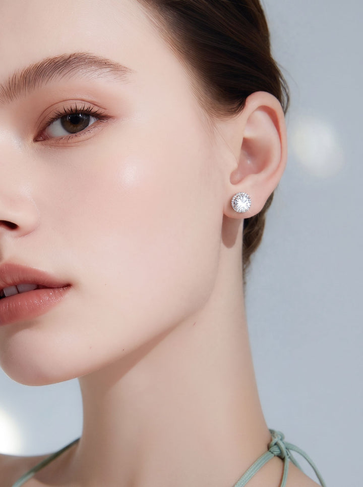 Sparkling Halo Round Cubic Zirconia Stud Earrings