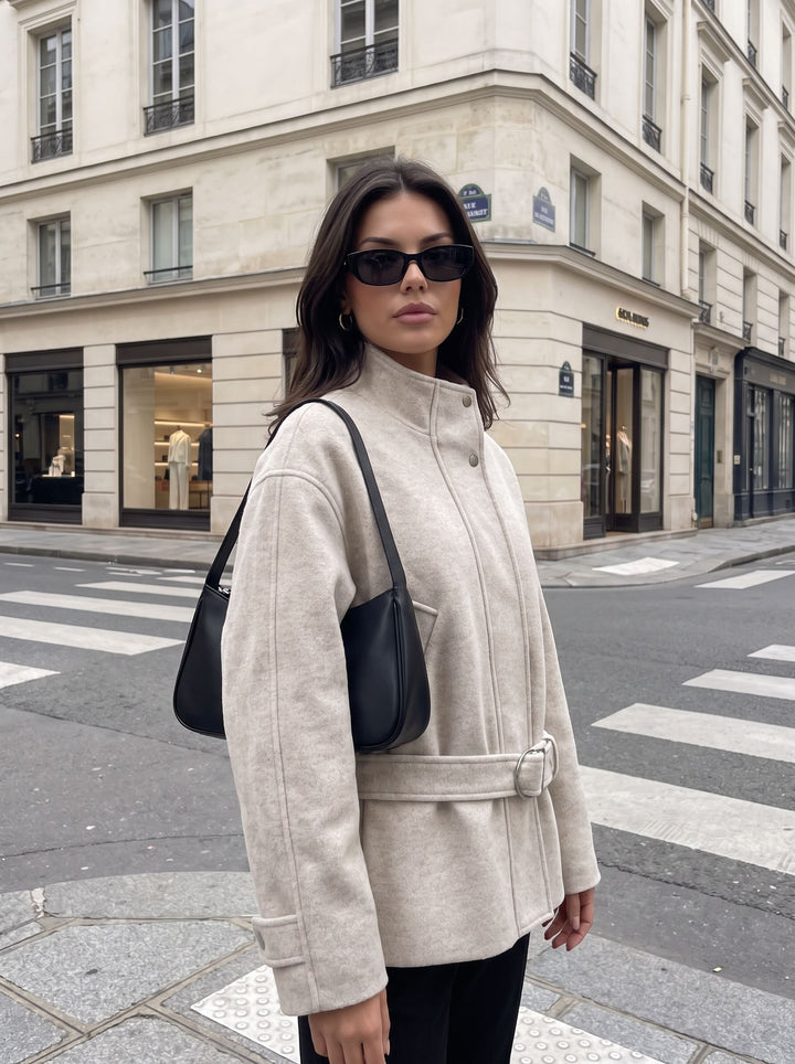 Elegant Belted Wool Blend Jacket