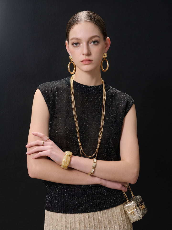 Metallic Shimmer Sleeveless Knit Sweater