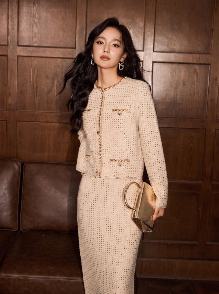 Elegant Shimmer Knit Midi Skirt