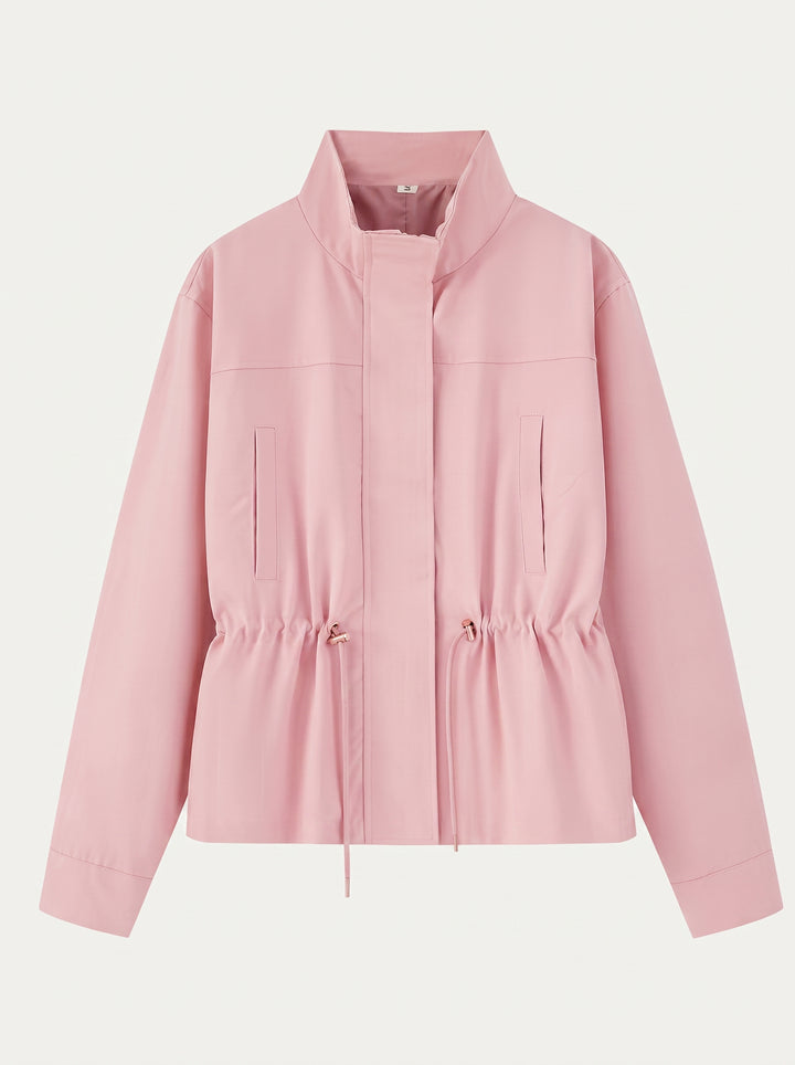 Cinched Waist Lightweight Stand Collar Jacket