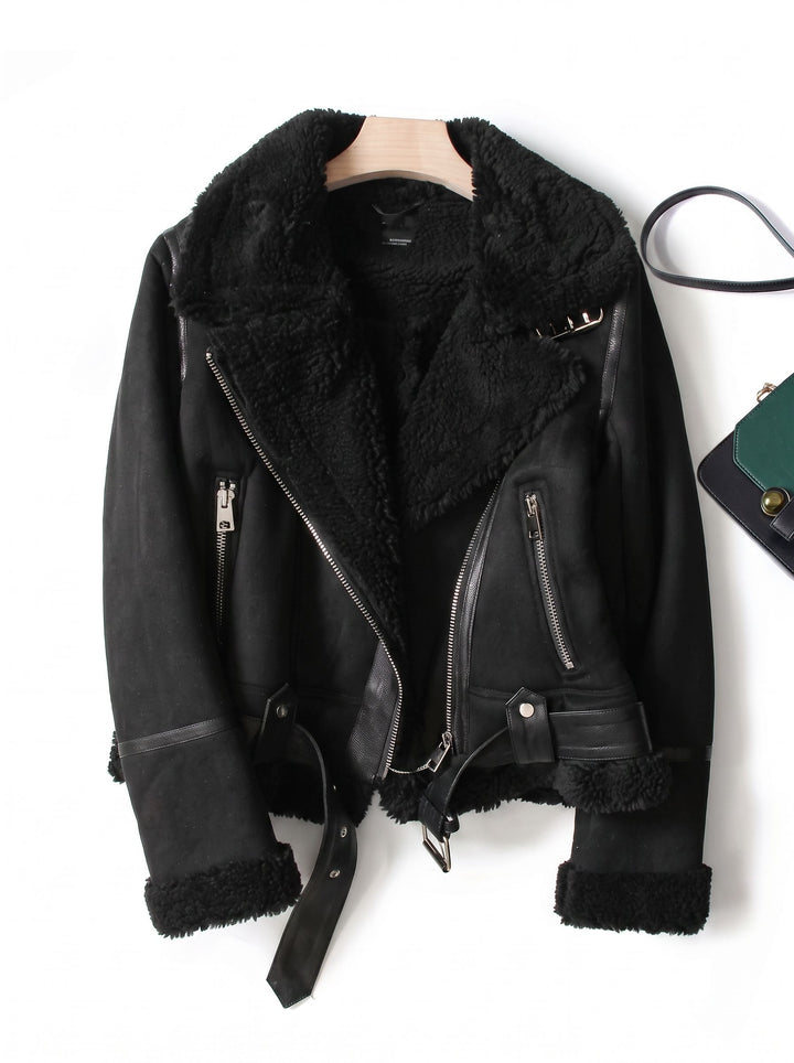 Cozy Faux Suede Sherpa Moto Jacket