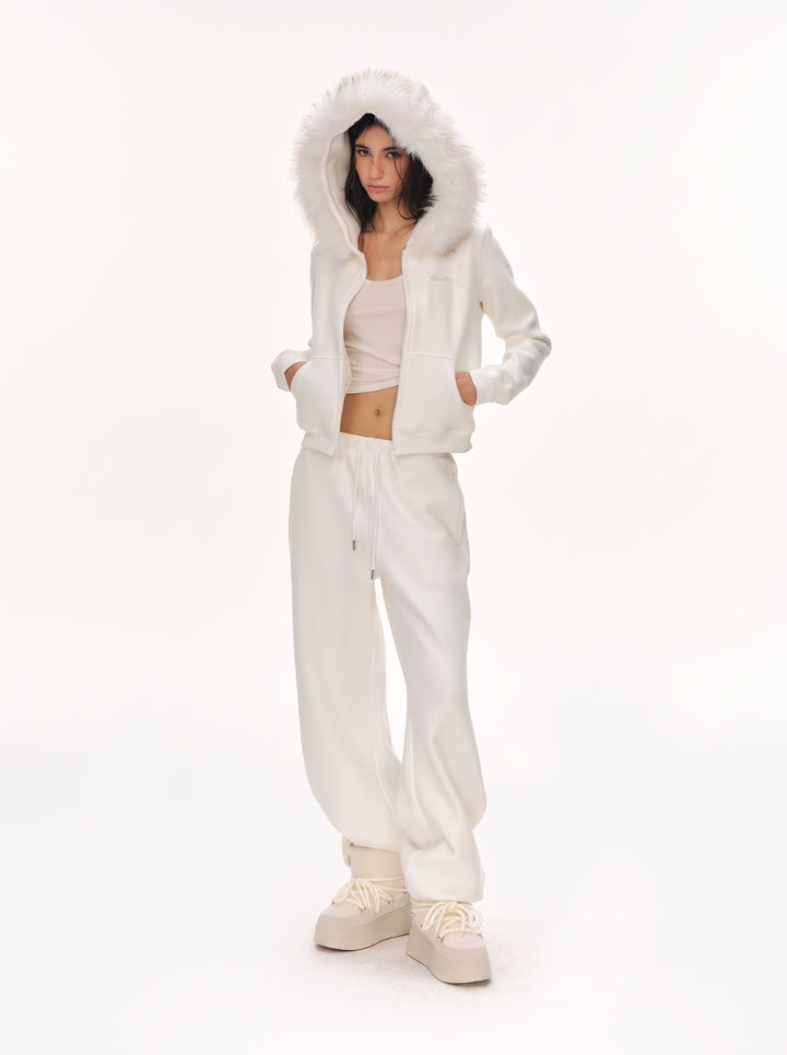 Faux Fur Hooded Zip Up Jacket