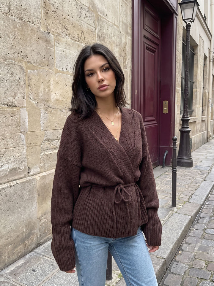 Cozy Wrap Tie Knit Cardigan