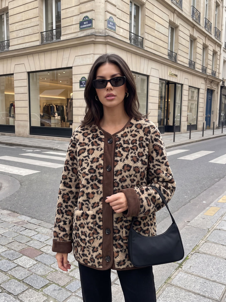 Cozy Leopard Print Fleece Jacket