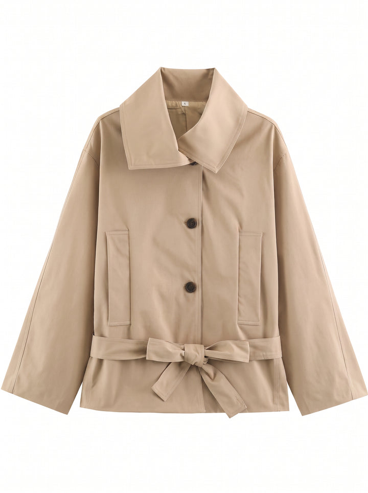 Oversized Belted Beige Cotton Jacket