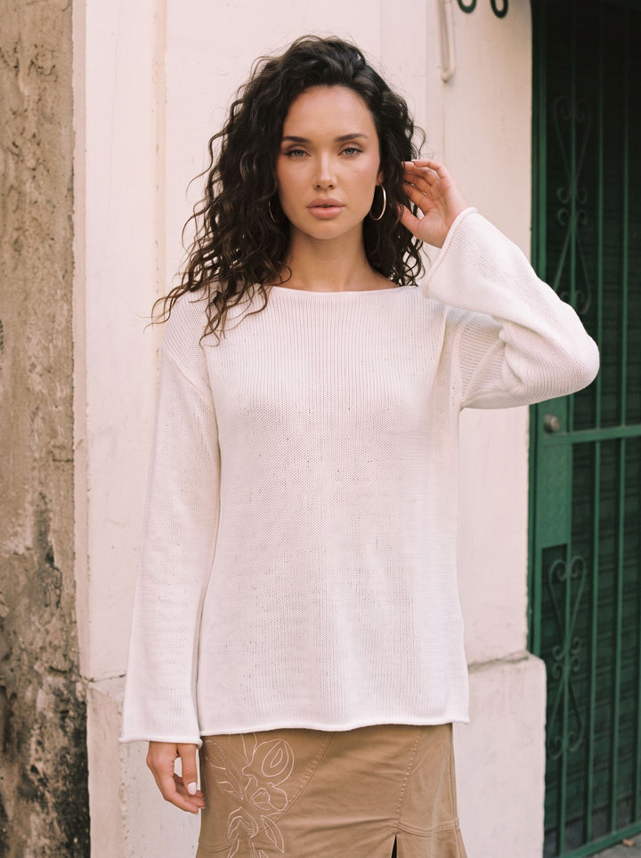 Oversized Lightweight Boat Neck Knit Sweater