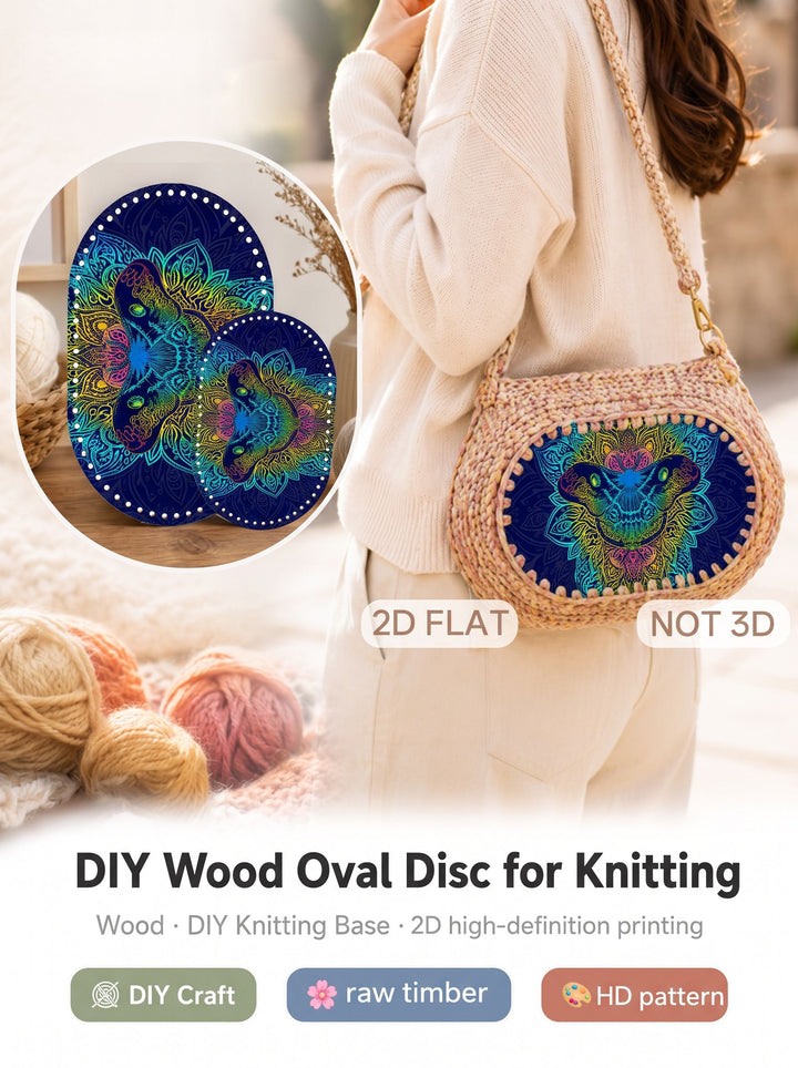 Moth Mandala Graphic Wooden Crochet Basket Bottom