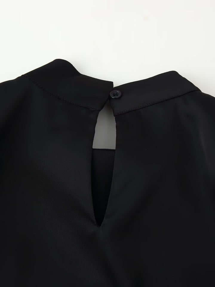 Asymmetric Lace Trim Mock Neck Top