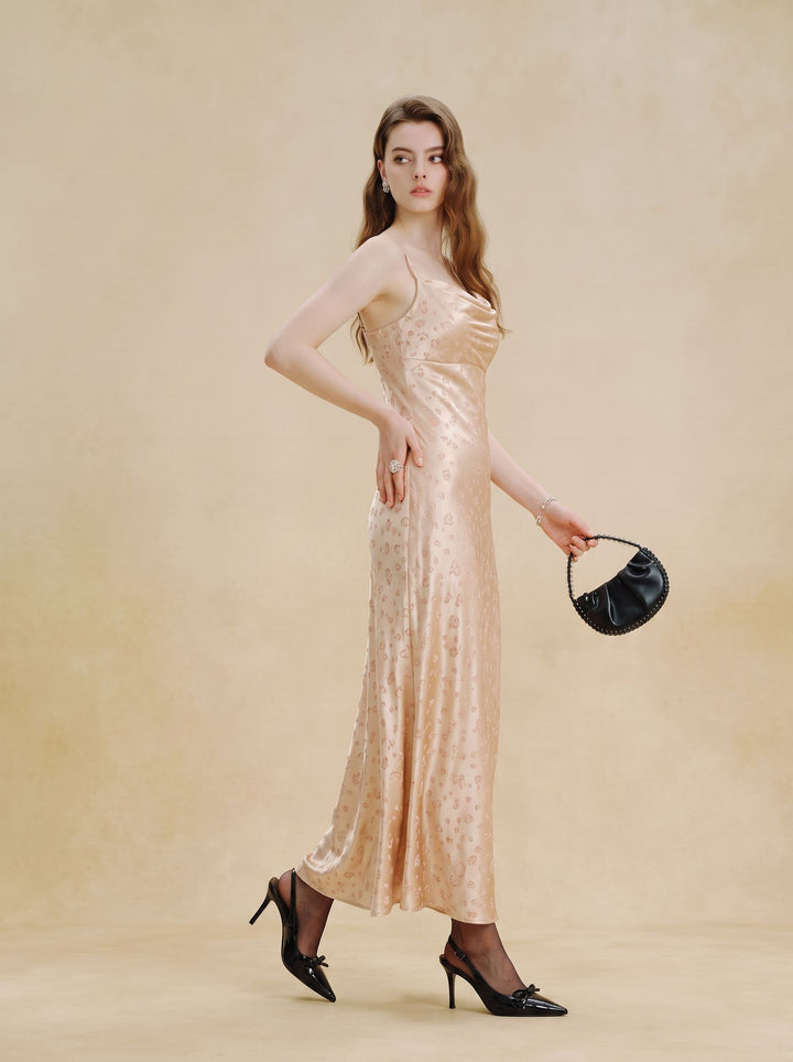 Satin Cowl Neck Midi Dress