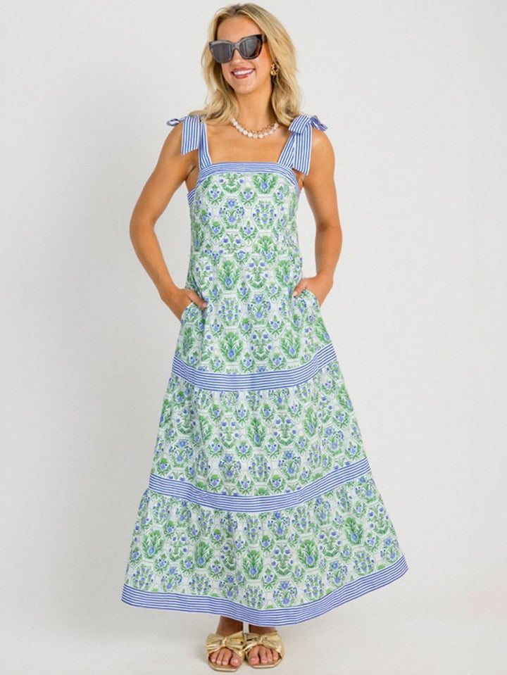 Floral Print Tie Strap Midi Dress