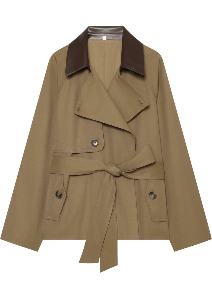 Cropped Belted Trench Coat Jacket