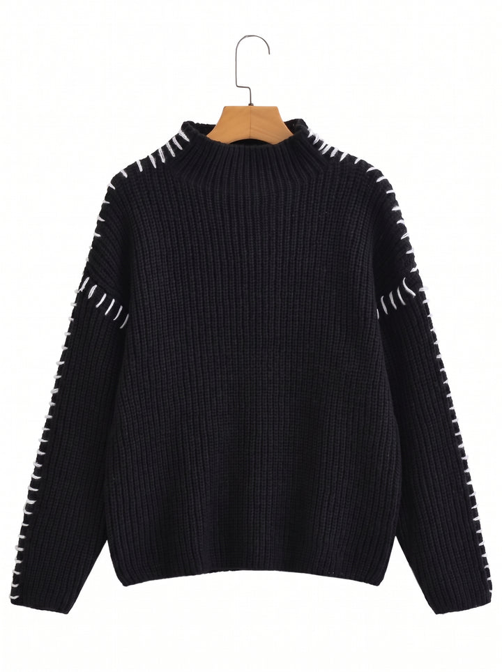 Contrast Stitch Mock Neck Sweater