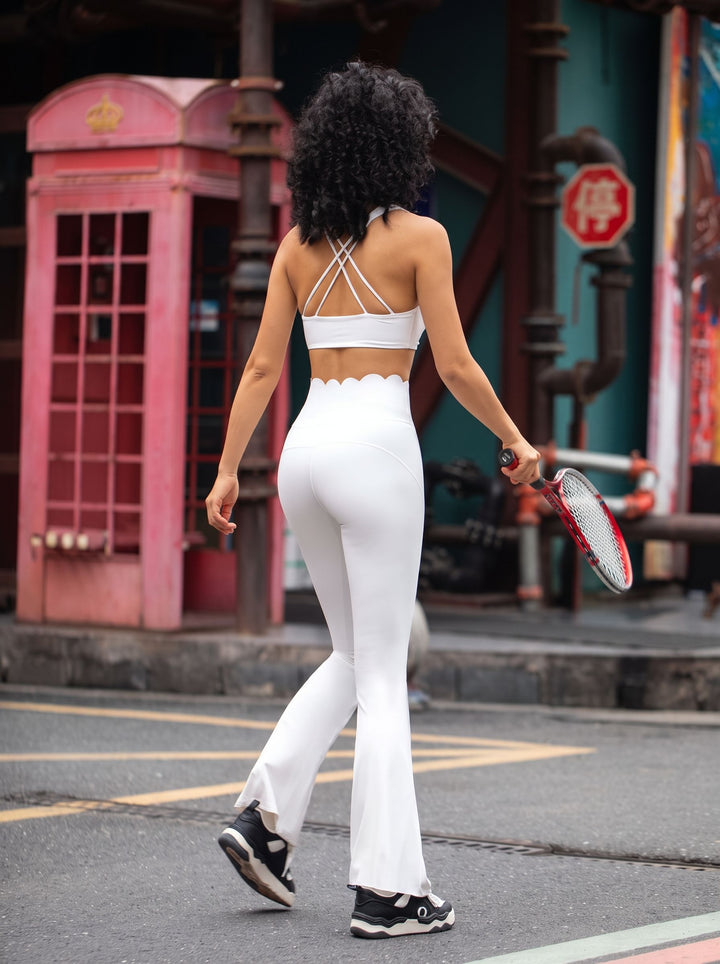 Scalloped High Waisted Flare Yoga Pants