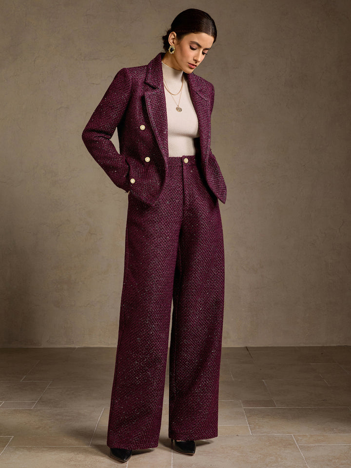 Elegant Tweed High Waisted Wide Pants