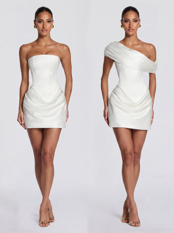 Strapless Draped Satin Mini Dress