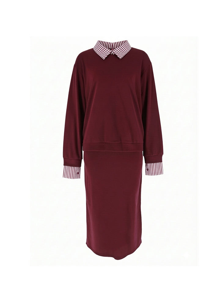 Cozy Collared Sweatshirt Maxi Skirt Set