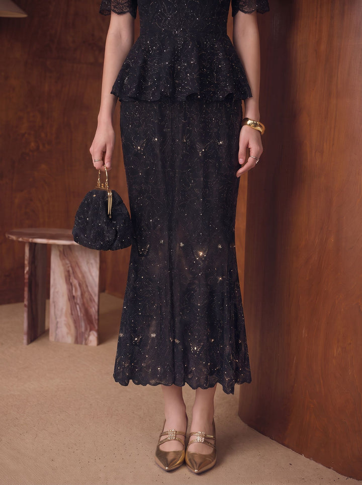 Elegant Lace Mermaid Midi Skirt