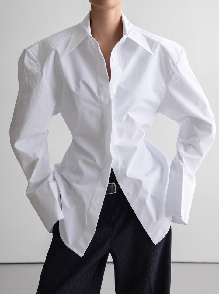 Padded Shoulder Oversized Button Down Shirt