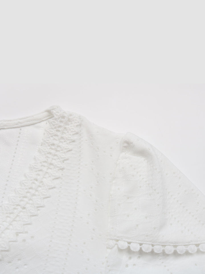 Lace-Trimmed V Neck Classic Blouse