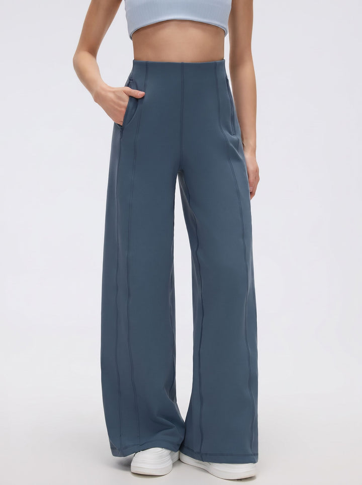 High Waisted Zipper Pocket Wide Leg Pants