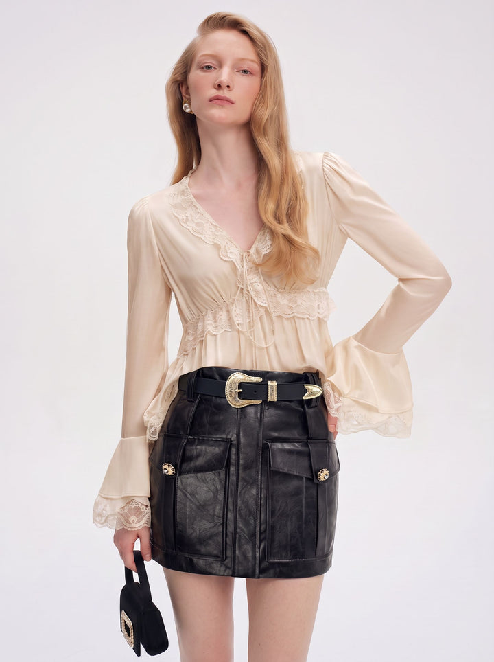 High Waisted Faux Leather Mini Skirt