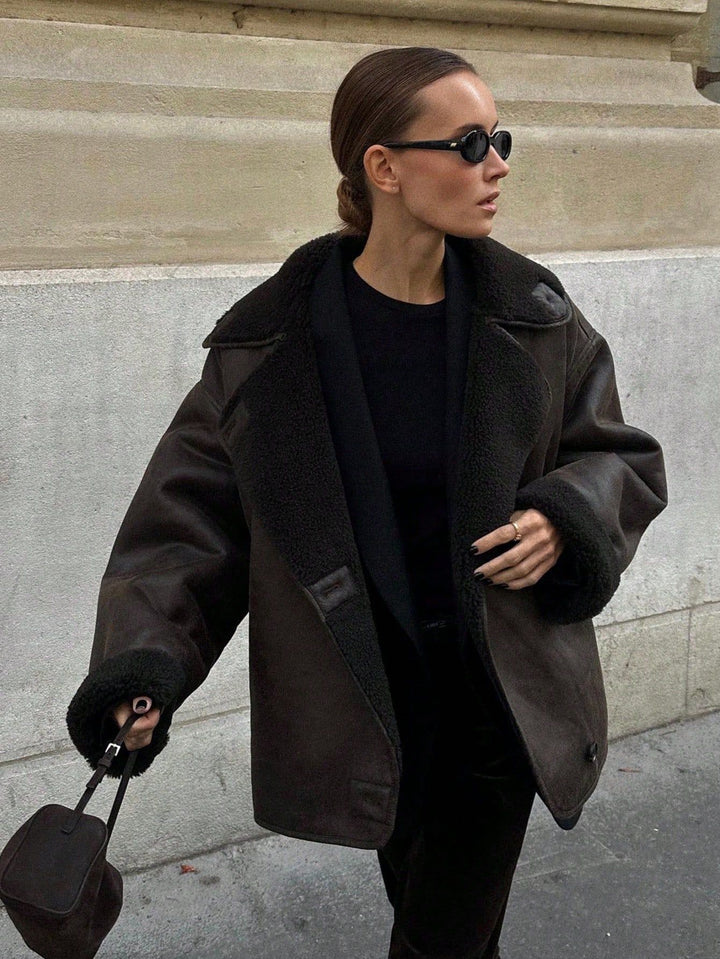 Oversized Faux Shearling Trim Coat