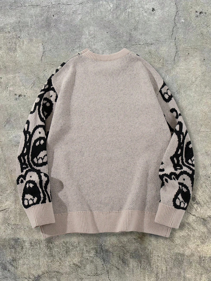 Oversized Graphic Dinosaur Print Knit Sweater