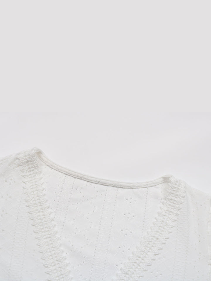 Lace-Trimmed V Neck Classic Blouse