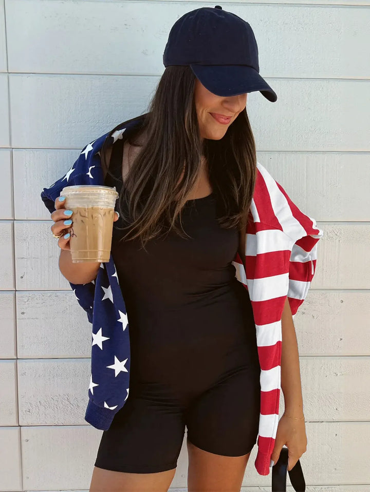 Oversized Flag Print Quarter Zip Sweatshirt