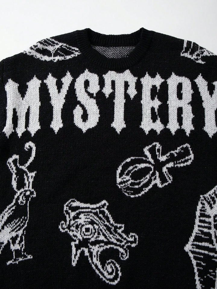 Oversized Graphic Distressed Knit Sweater