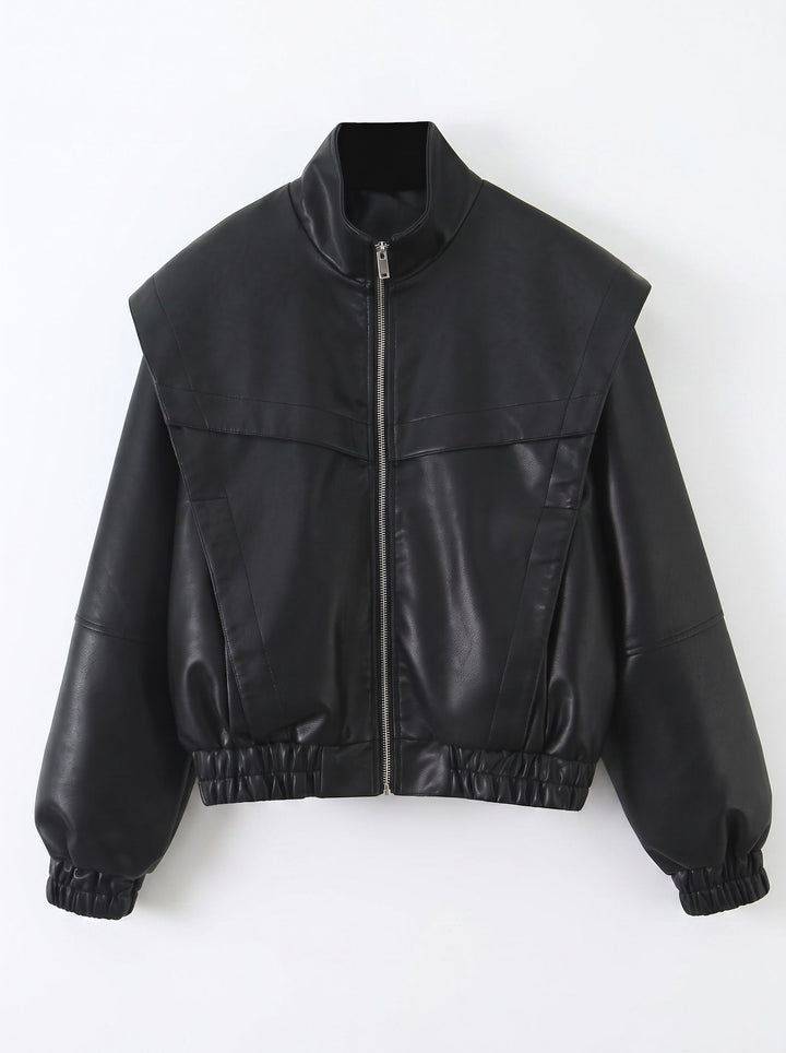 Oversized Faux Leather Bomber Jacket