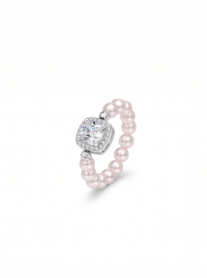 Elegant Beaded Halo Pearl Ring