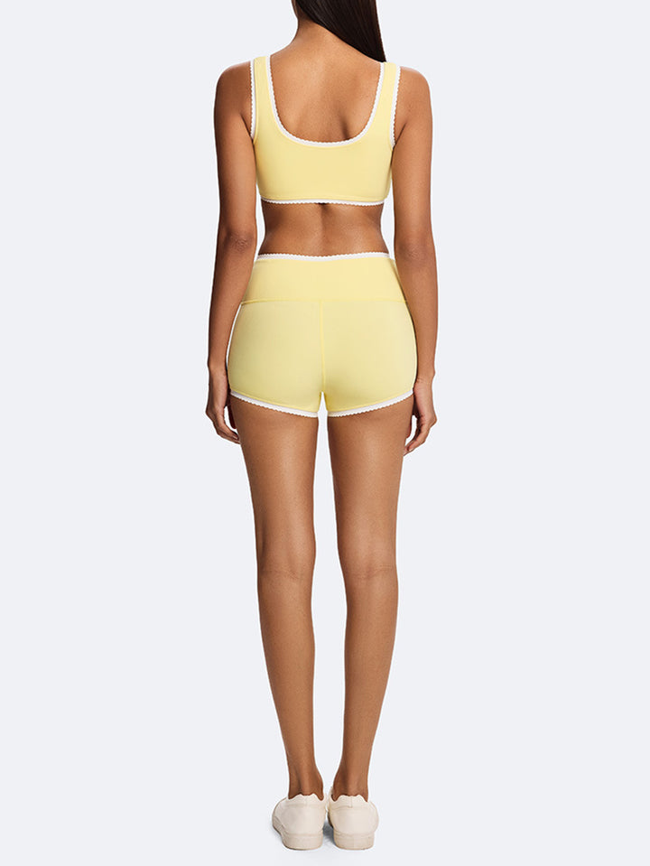 High Waisted Scallop Trim Yoga Shorts