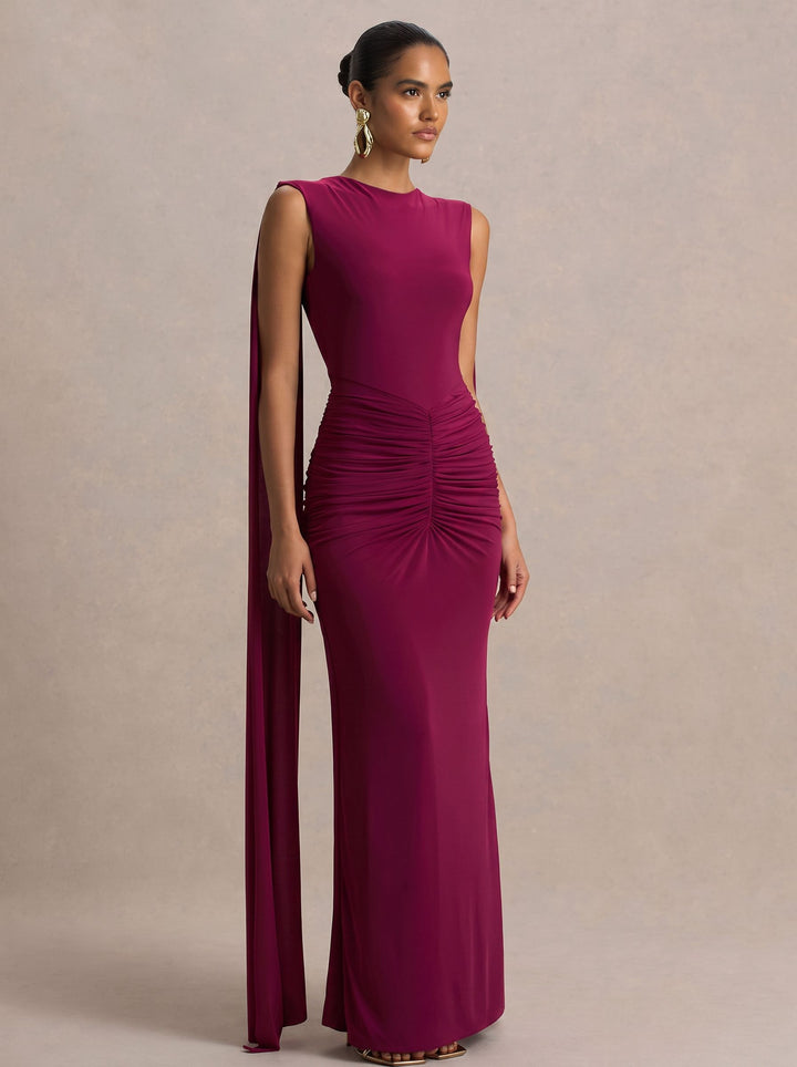 Elegant Ruched Draped Maxi Dress