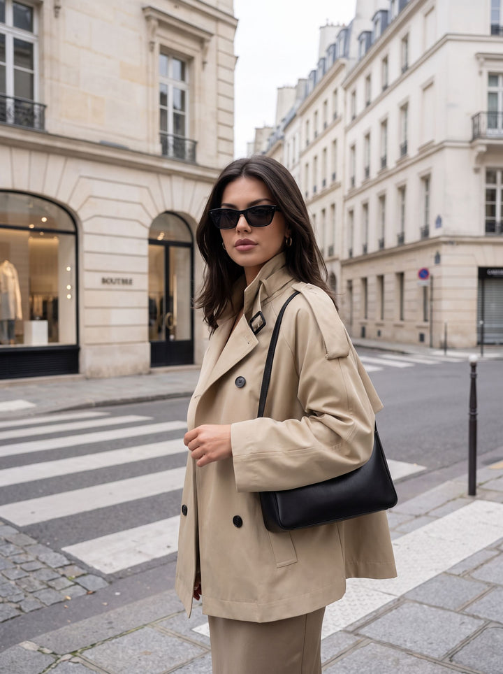 Cropped Double Breasted Trench Coat
