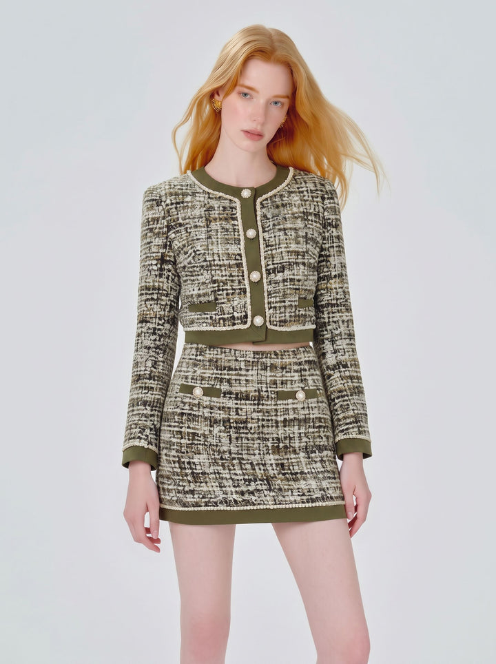 Cropped Tweed Button Up Jacket