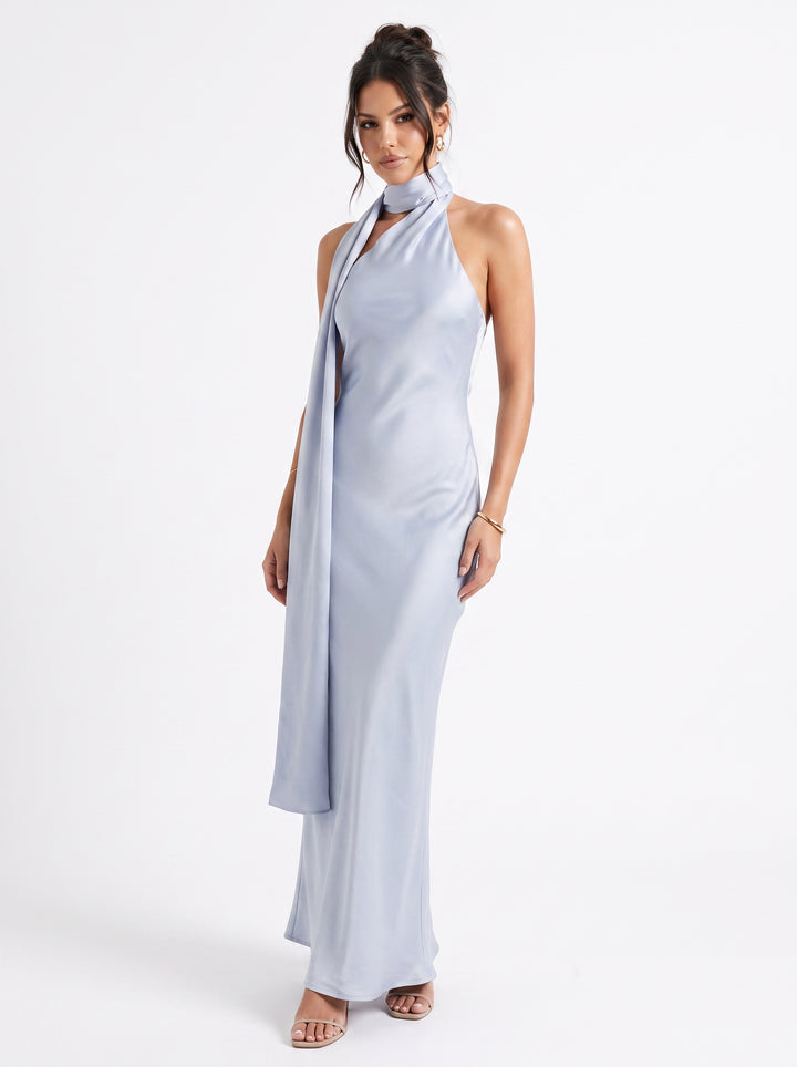Satin Halter Neck Midi Dress