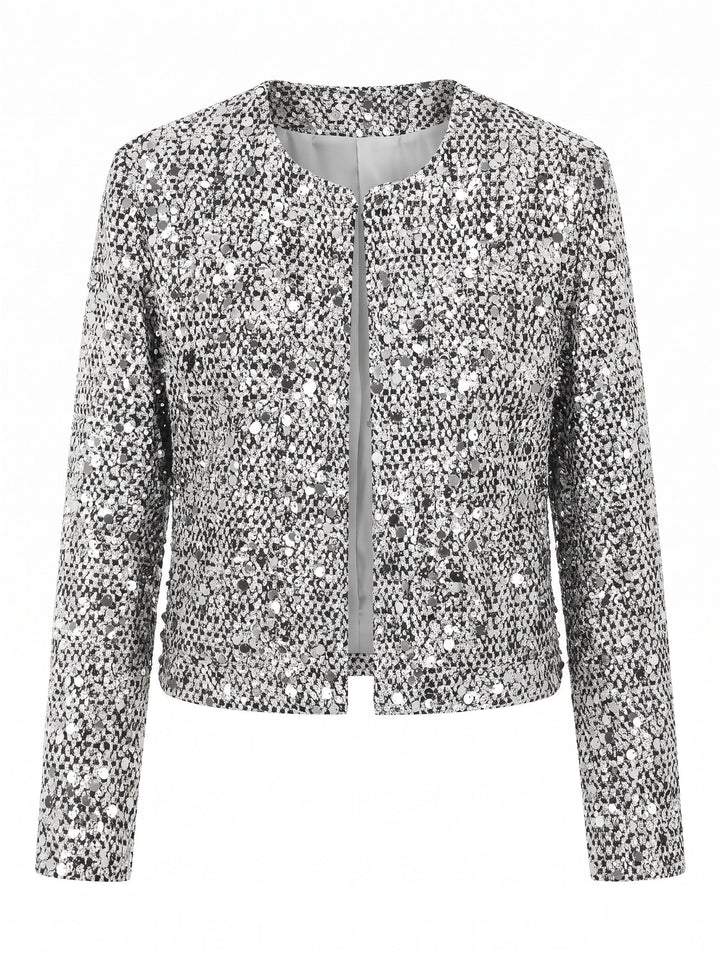 Shimmering Tweed Stand Collar Jacket