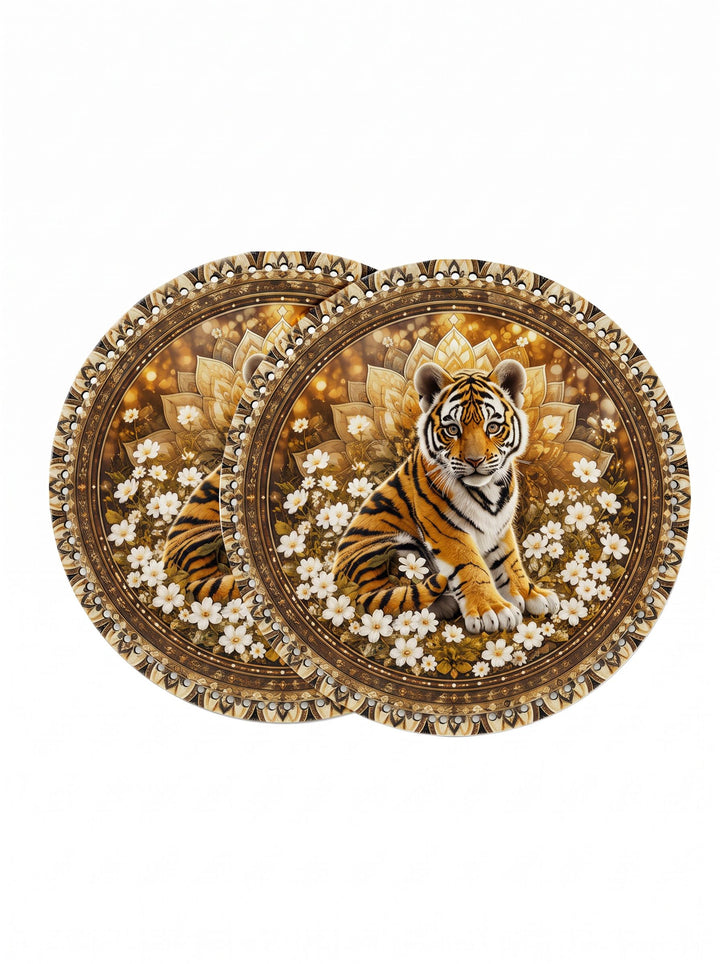 Cute Tiger Cub and Mandala Crochet Basket Bottom
