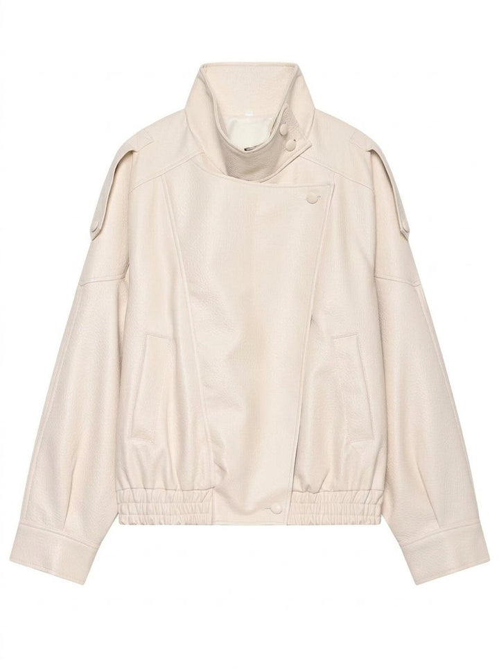Oversized Brown Faux Leather Bomber Jacket