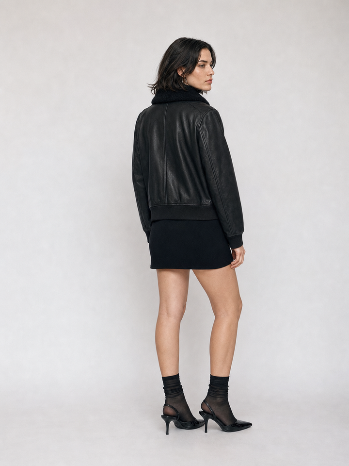 Faux Fur Collar Faux Leather Jacket