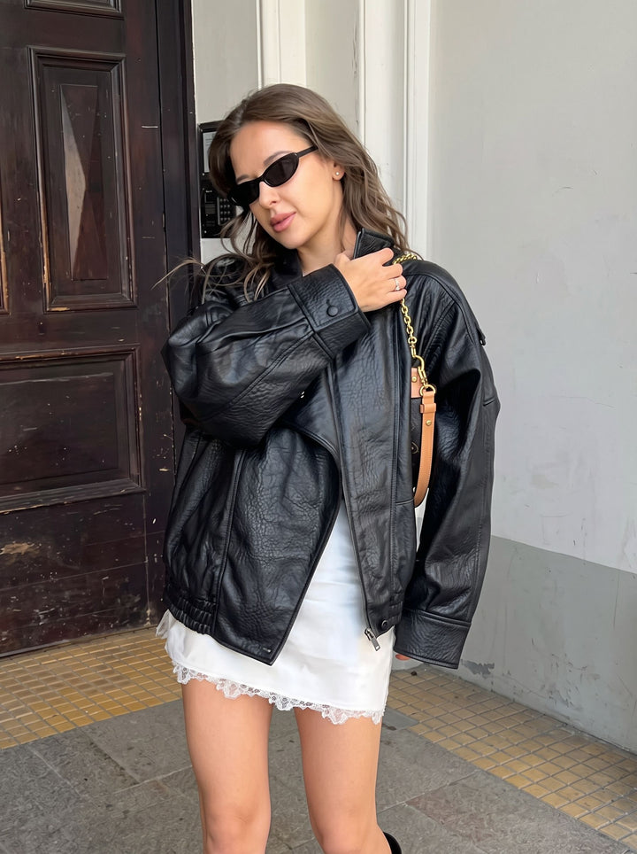 Oversized Moto Faux Leather Jacket
