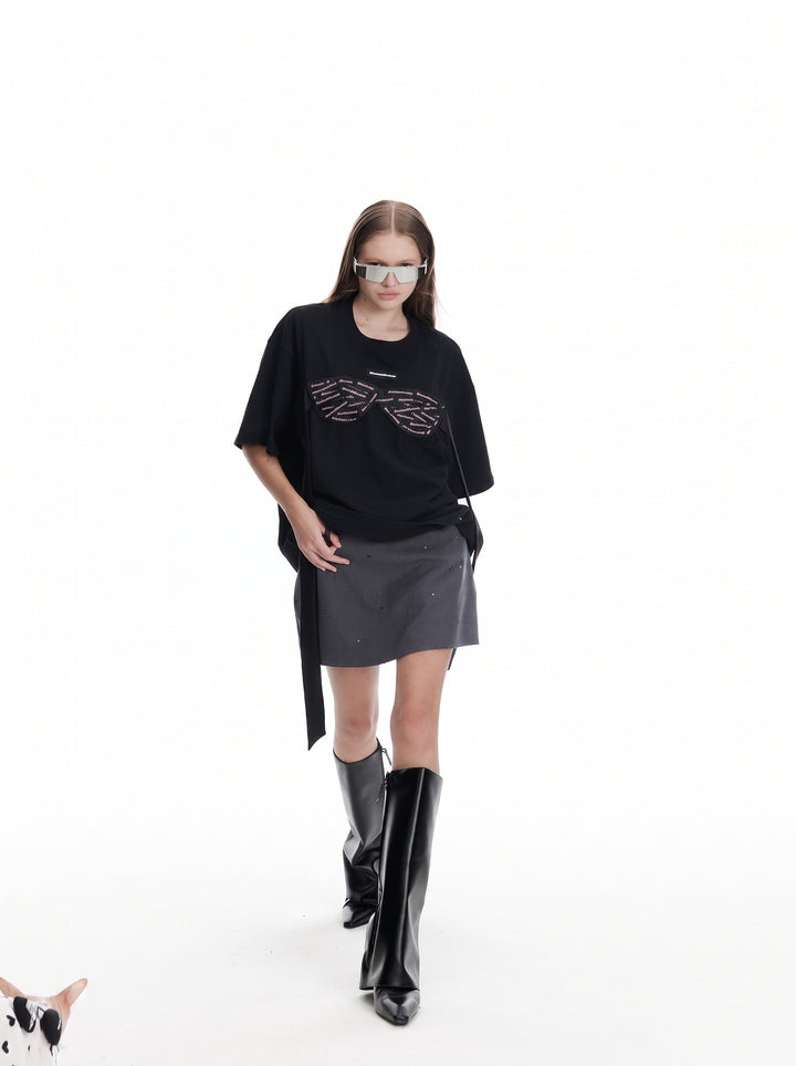 Embellished Distressed Mini Skirt