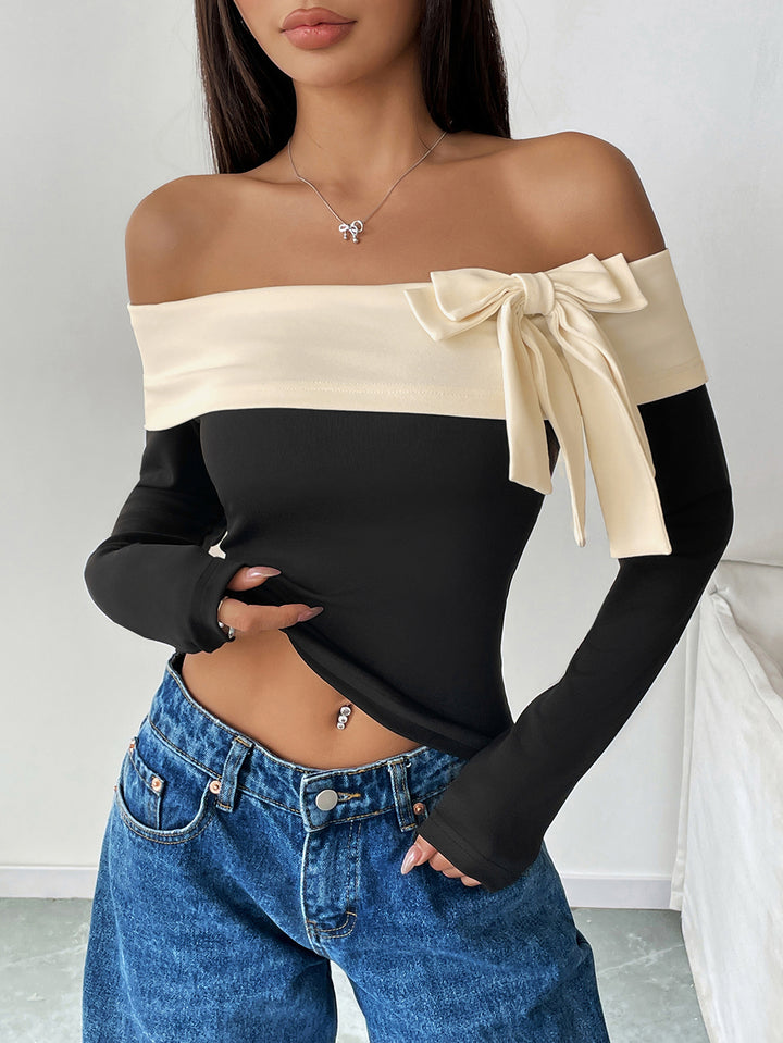 Off Shoulder Bow-Front Flirty T-Shirt